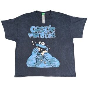 Cookie Monster Sesame Street Graphic T Shirt Mens Medium Blue Camo Print
